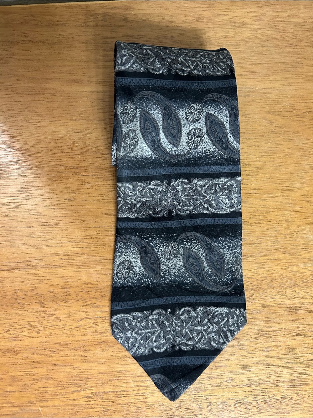 Vintage Black and Gray Paisley 100% Silk Tie